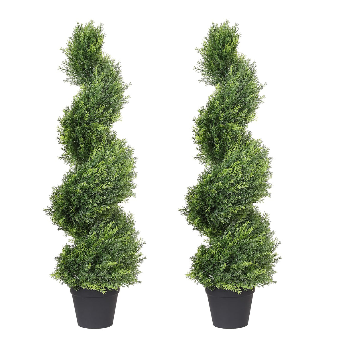 The Bloom Times 3ft artificial topiary spiral tree outdoors with cedar foliage, enhancing curb appeal