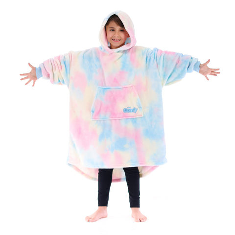THE COMFY Dream Jr kids hooded blanket close-up showing ultra-soft microfiber for cozy lounging.