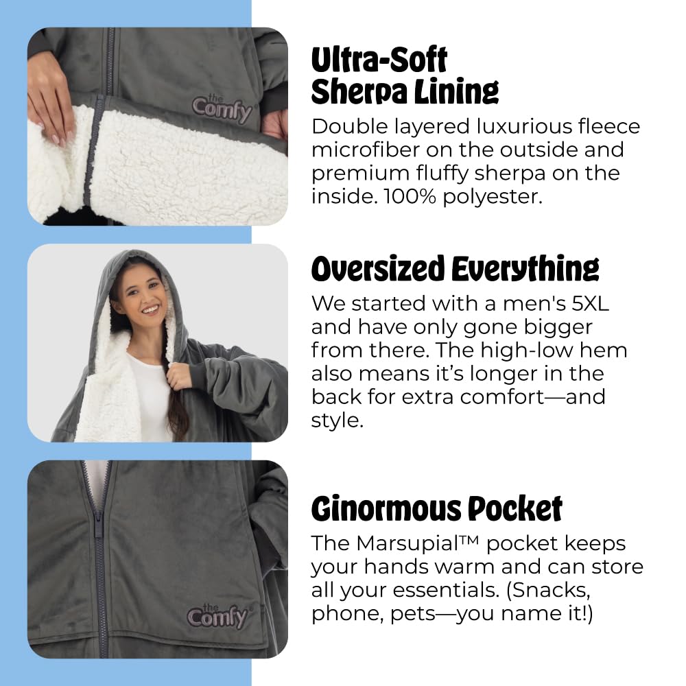 The Comfy giant pocket keeps essentials close during use and relaxation.
