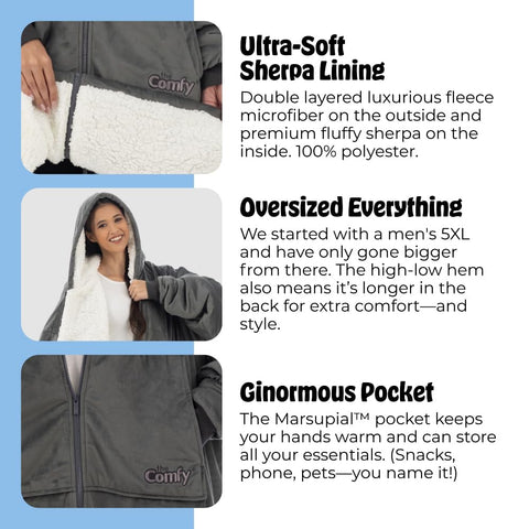 The Comfy giant pocket keeps essentials close during use and relaxation.