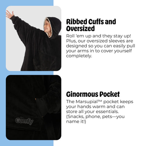 The Comfy Original giant pocket in black keeps essentials within easy reach