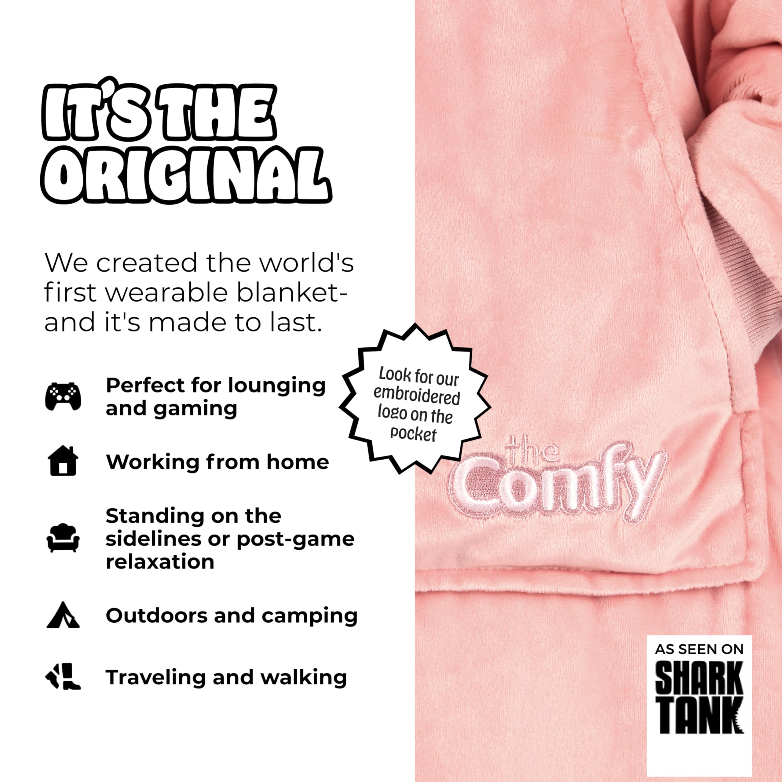 The Comfy Original giant pocket holds remotes and phones handy