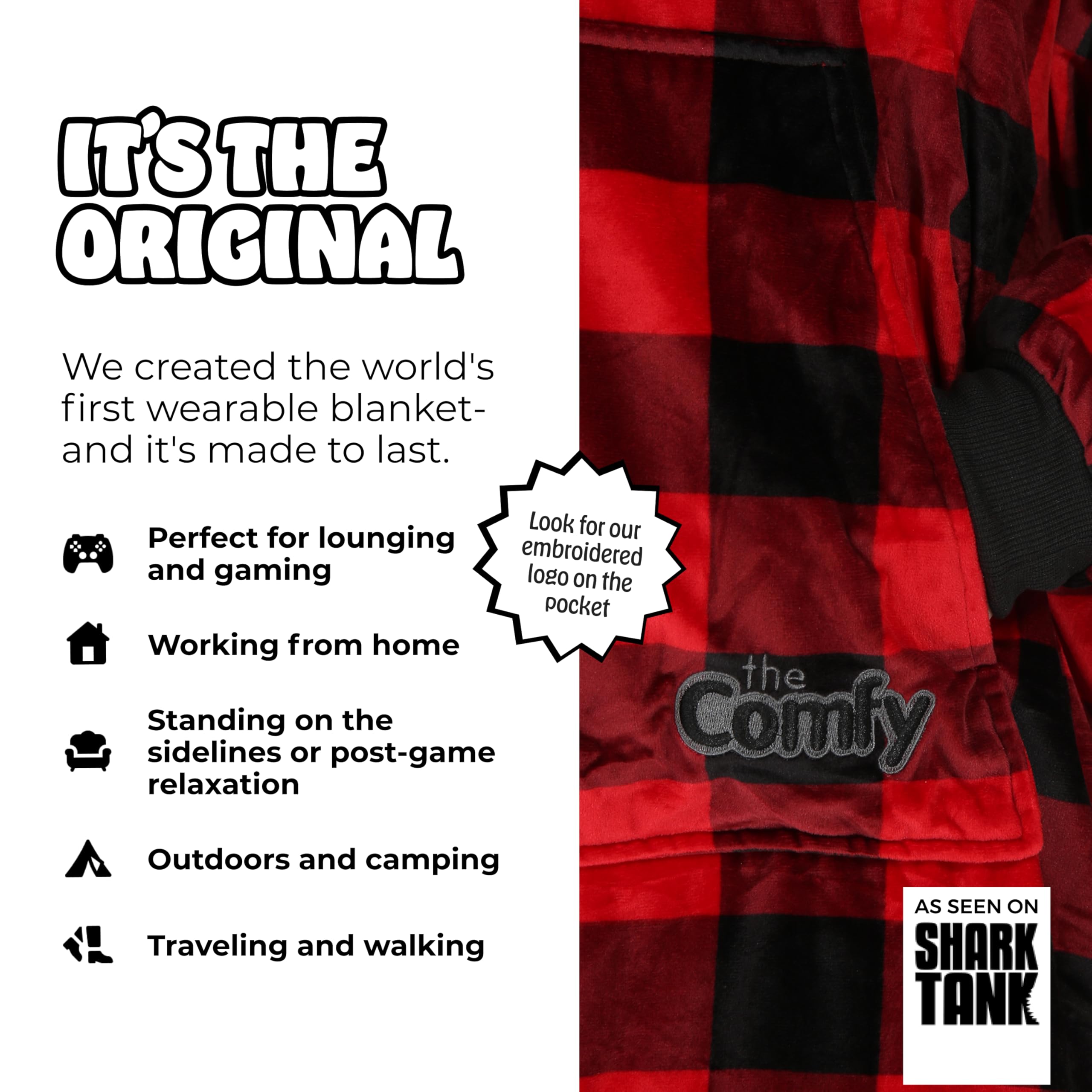 The Comfy Original hood up, pocket accessible, ideal for chilly evenings.