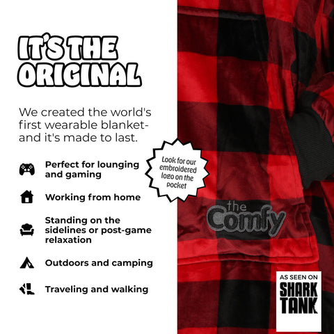 The Comfy Original hood up, pocket accessible, ideal for chilly evenings.