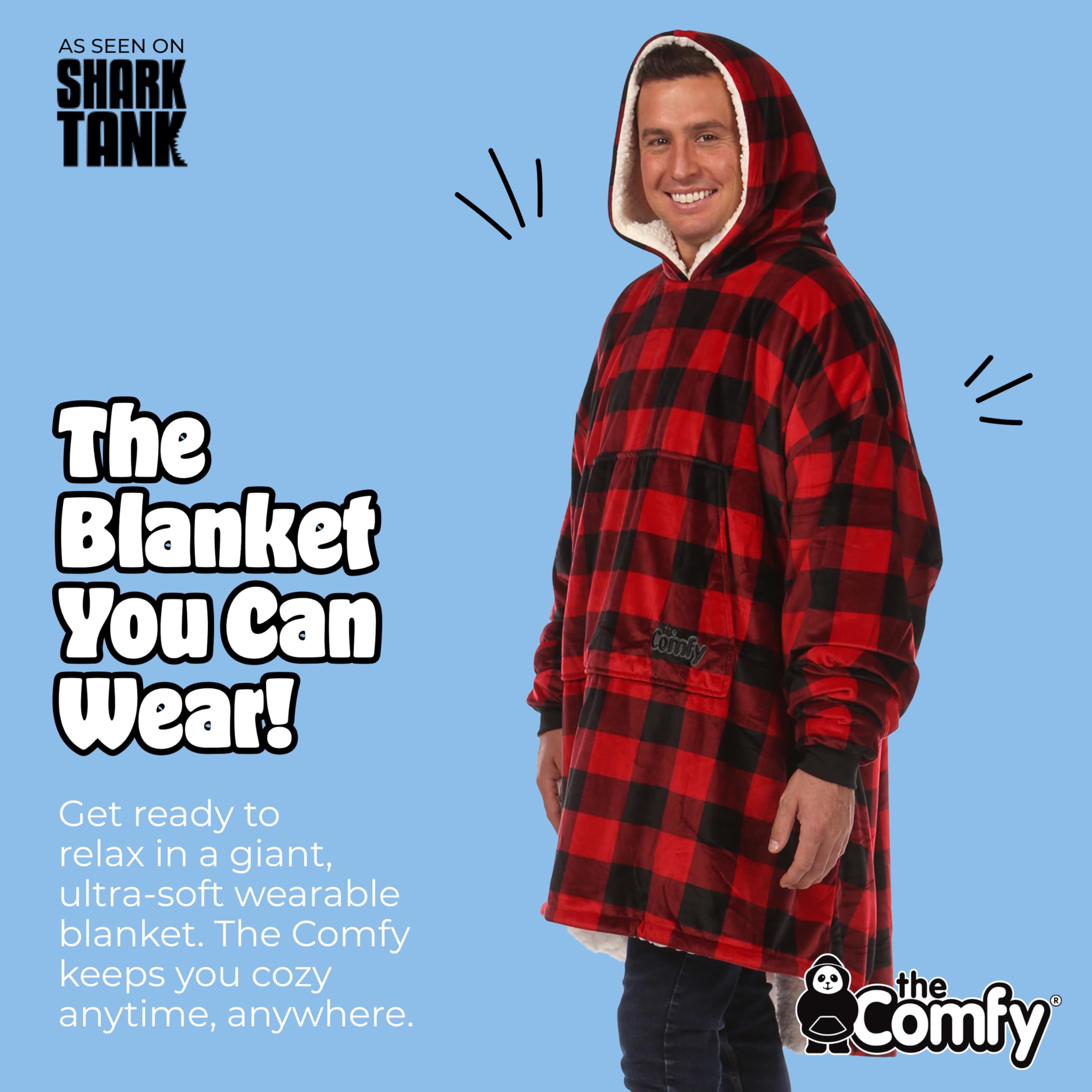 The Comfy Original oversized wearable blanket shown on a comfy sofa.