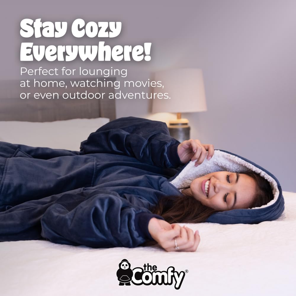The Comfy Original sherpa-lined worn on model for cozy fit