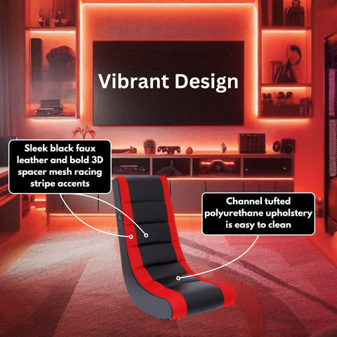 The Crew Furniture Classic Video Rocker back view emphasizes sturdy one-piece frame and durable materials.