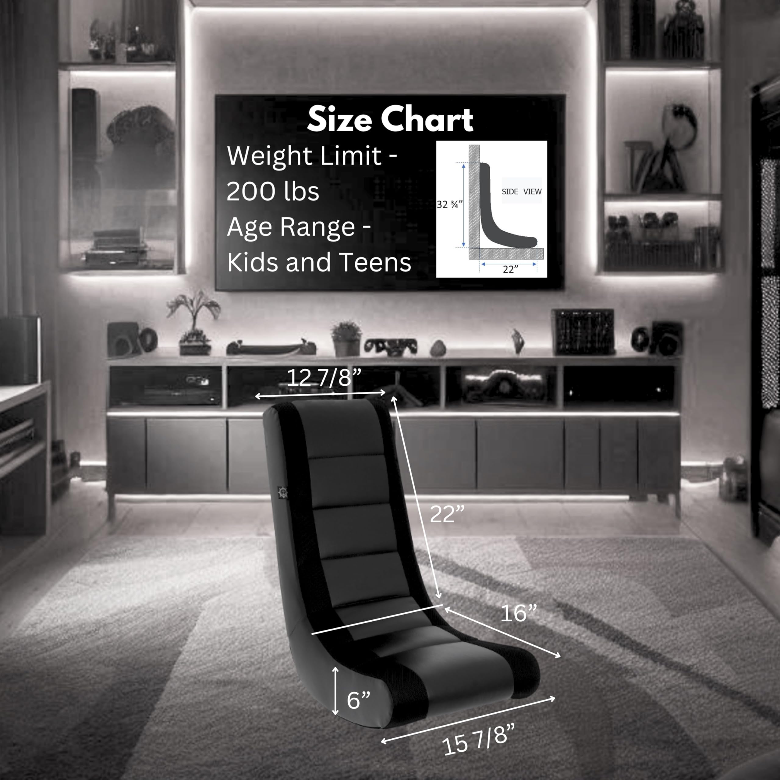 The Crew Furniture Classic Video Rocker chair, PU faux leather close-up, durable easy-to-clean surface.