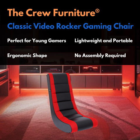 The Crew Furniture Classic Video Rocker side view highlights ergonomic back support for long gaming sessions.