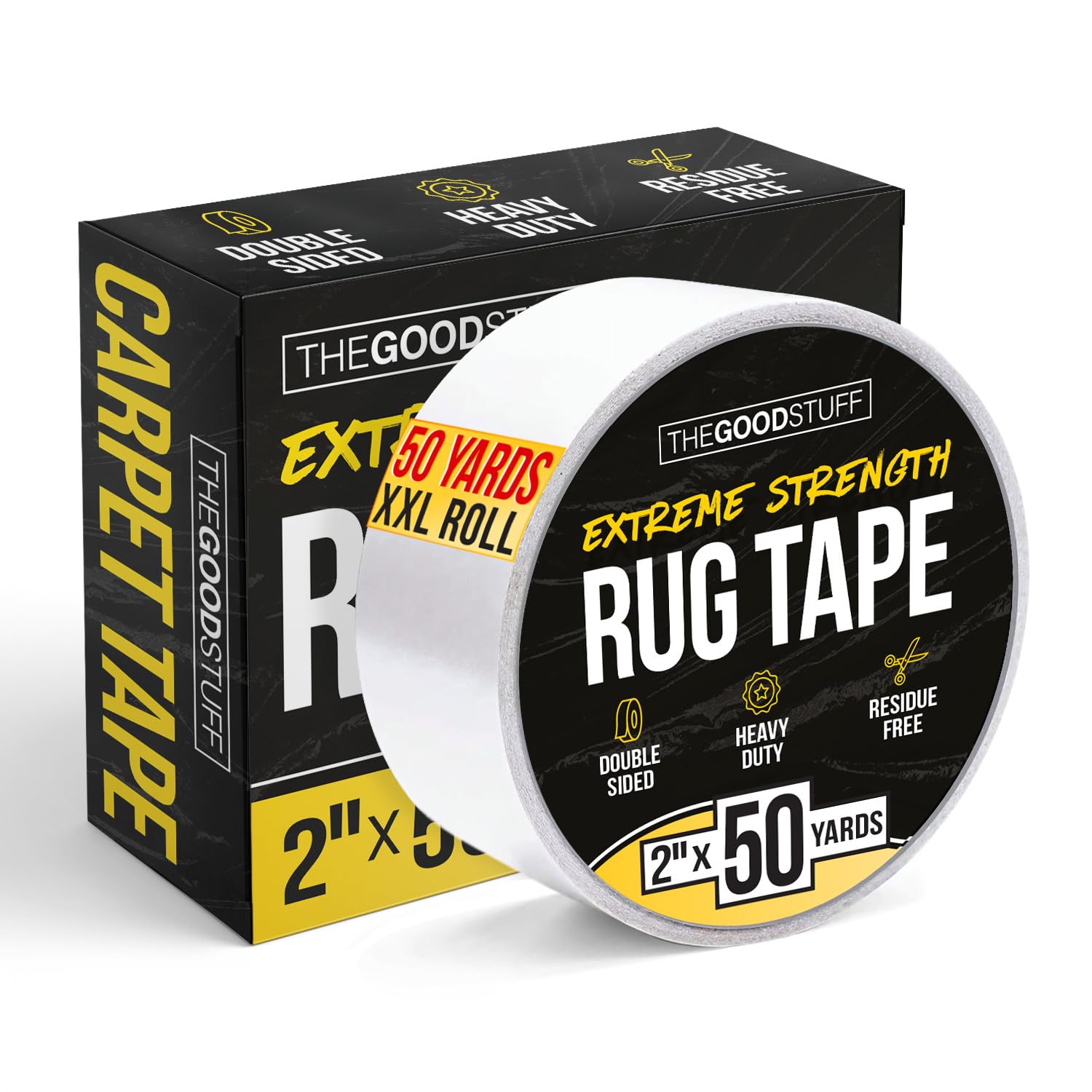 The Good Stuff rug tape close-up showing strong grip for rugs