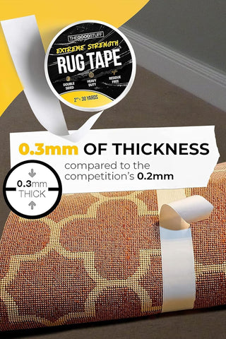 The Good Stuff rug tape with easy tear backing for quick measurement and placement