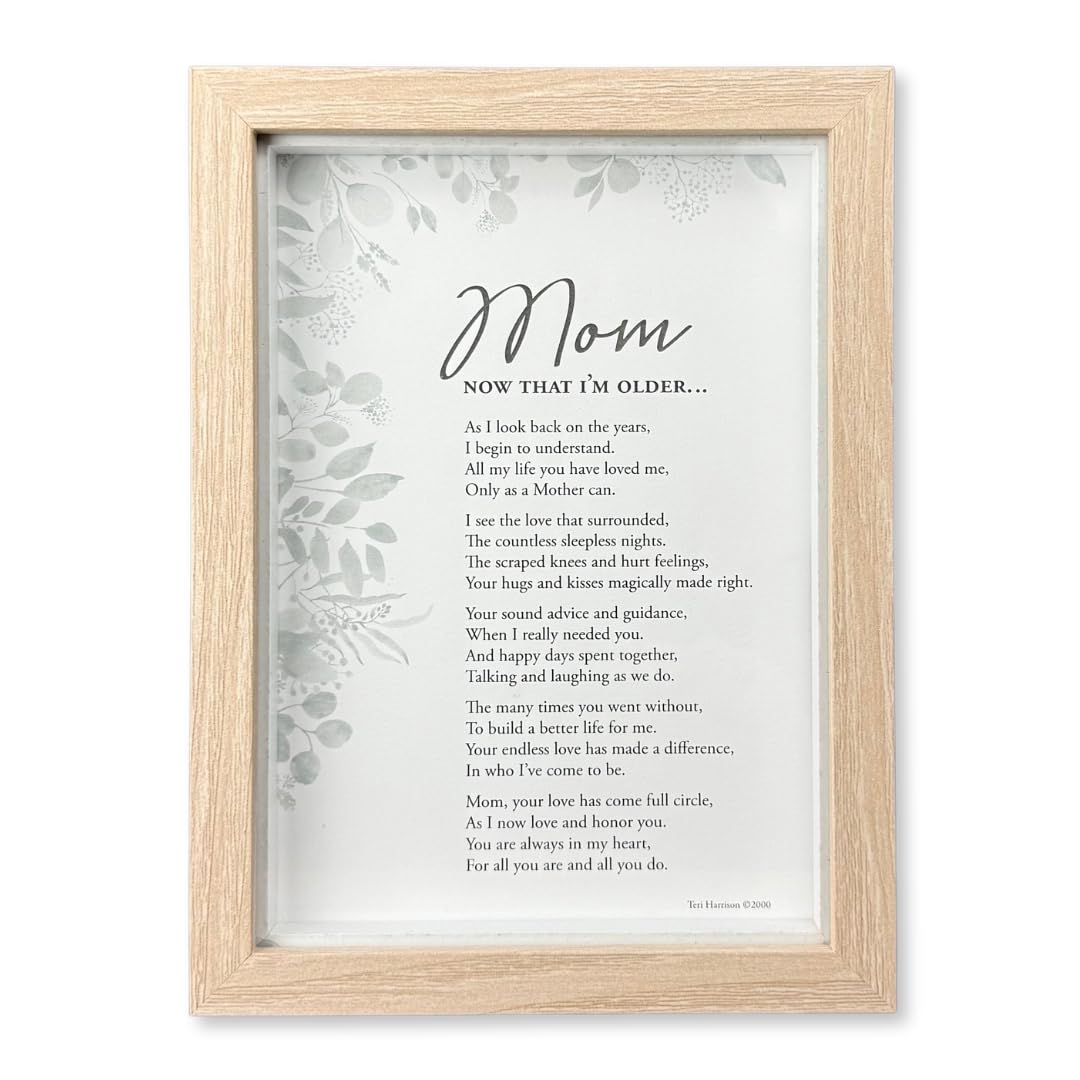 The Grandparent Gift Co. mom-now-that-im-older shadow box frame on a table with natural wood color