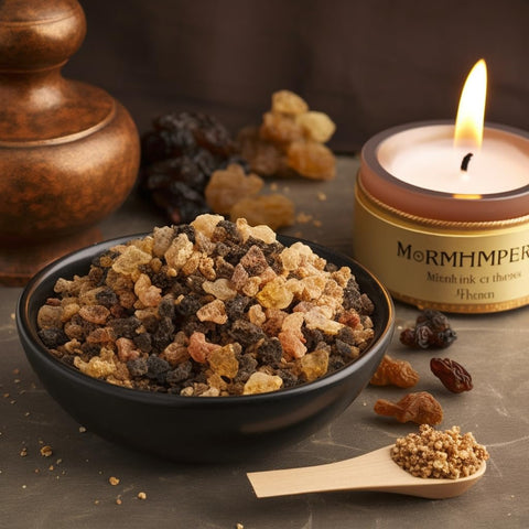 Myrrh incense granules ready to burn for ceremonial use in church or home.