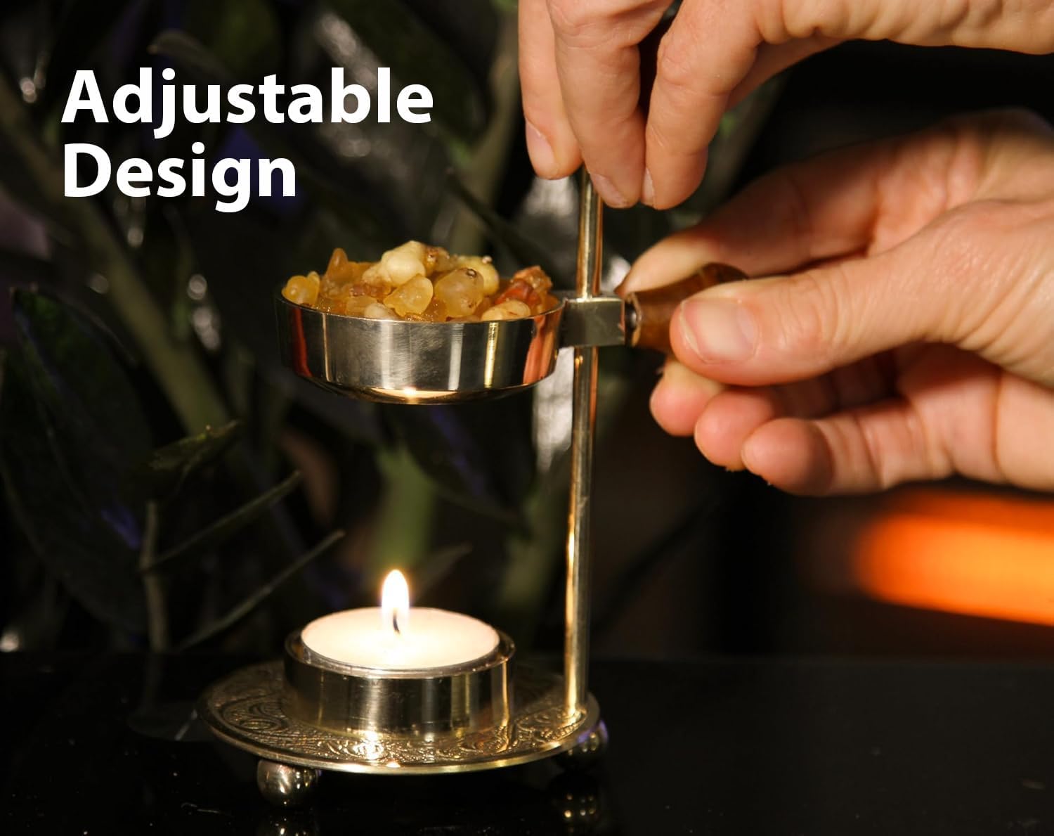 The Jerusalem Gift Shop resin incense burner for charcoal heating adds depth to ritual spaces.