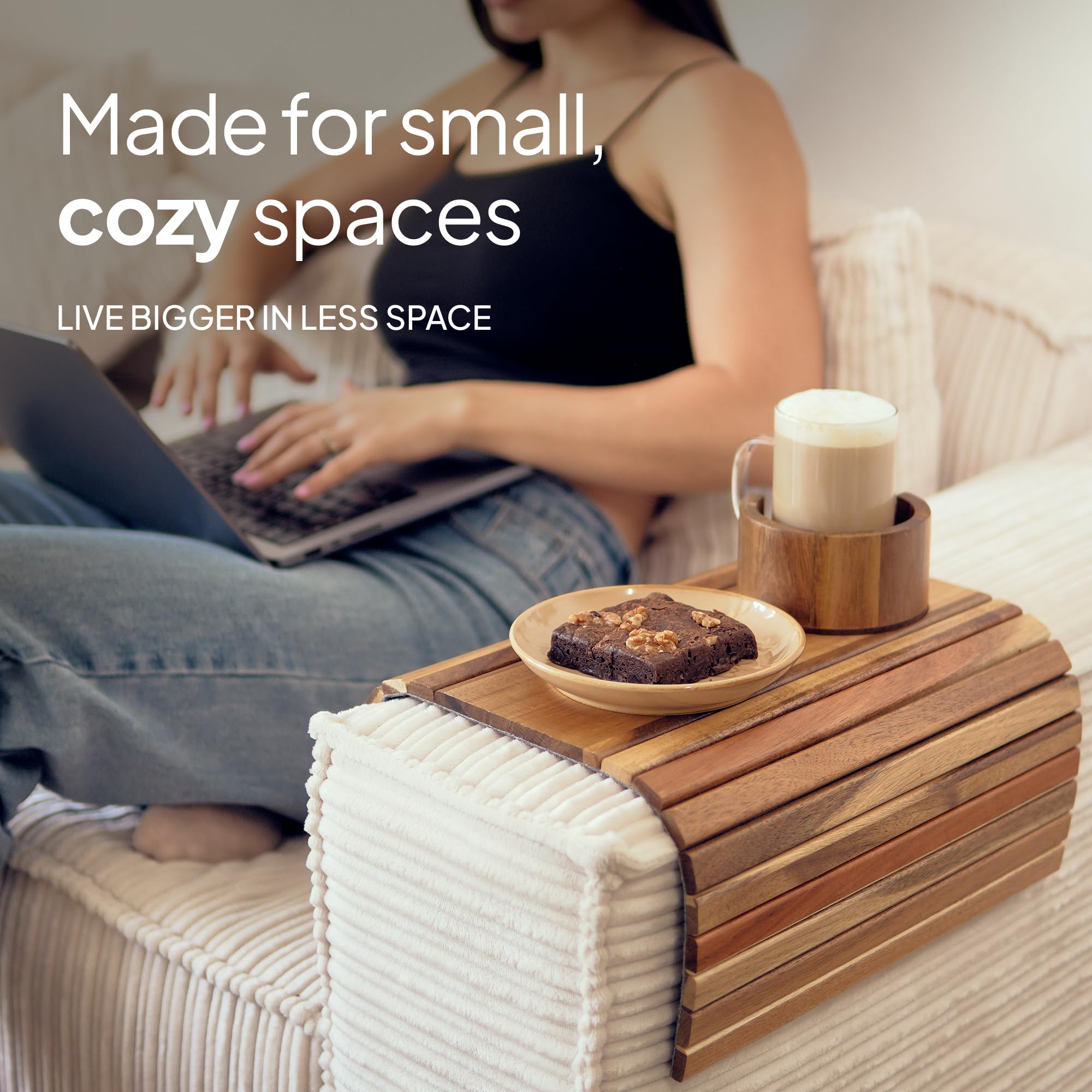 The Lazy Store Acacia detachable cup holder keeps drinks secure.