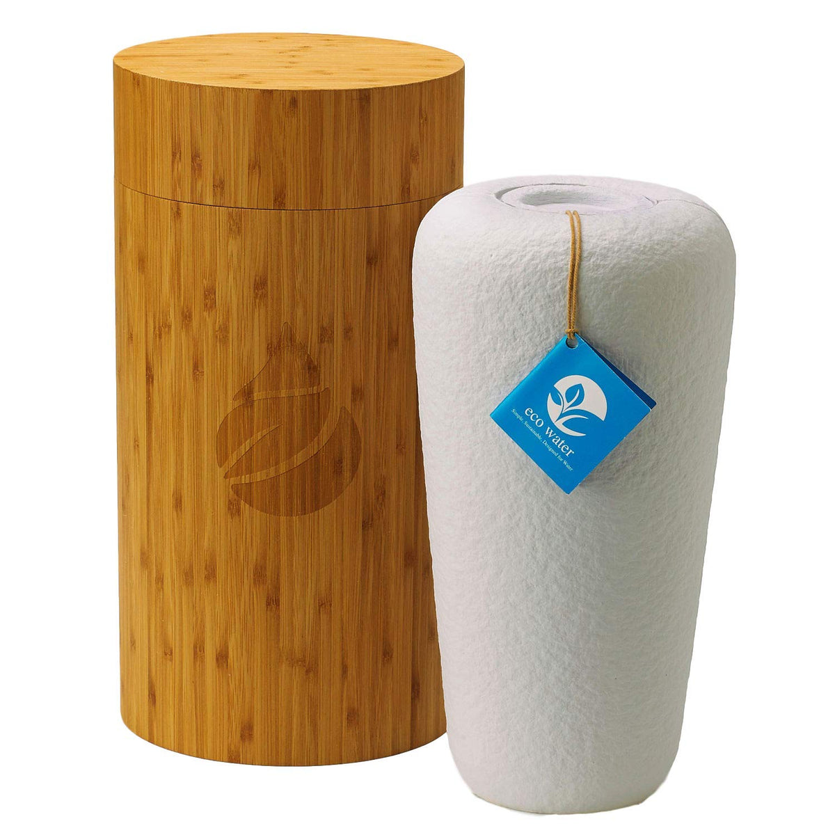 The Living Urn Eco Water Urn in bamboo case ready for sea burial.