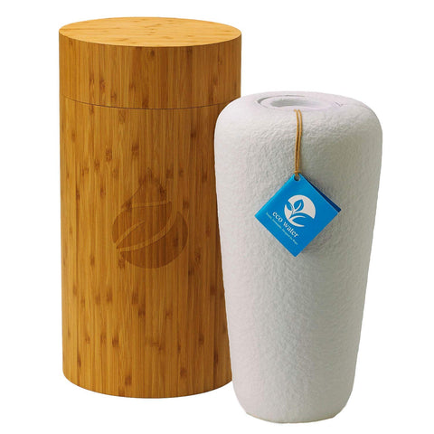 The Living Urn Eco Water Urn in bamboo case ready for sea burial.