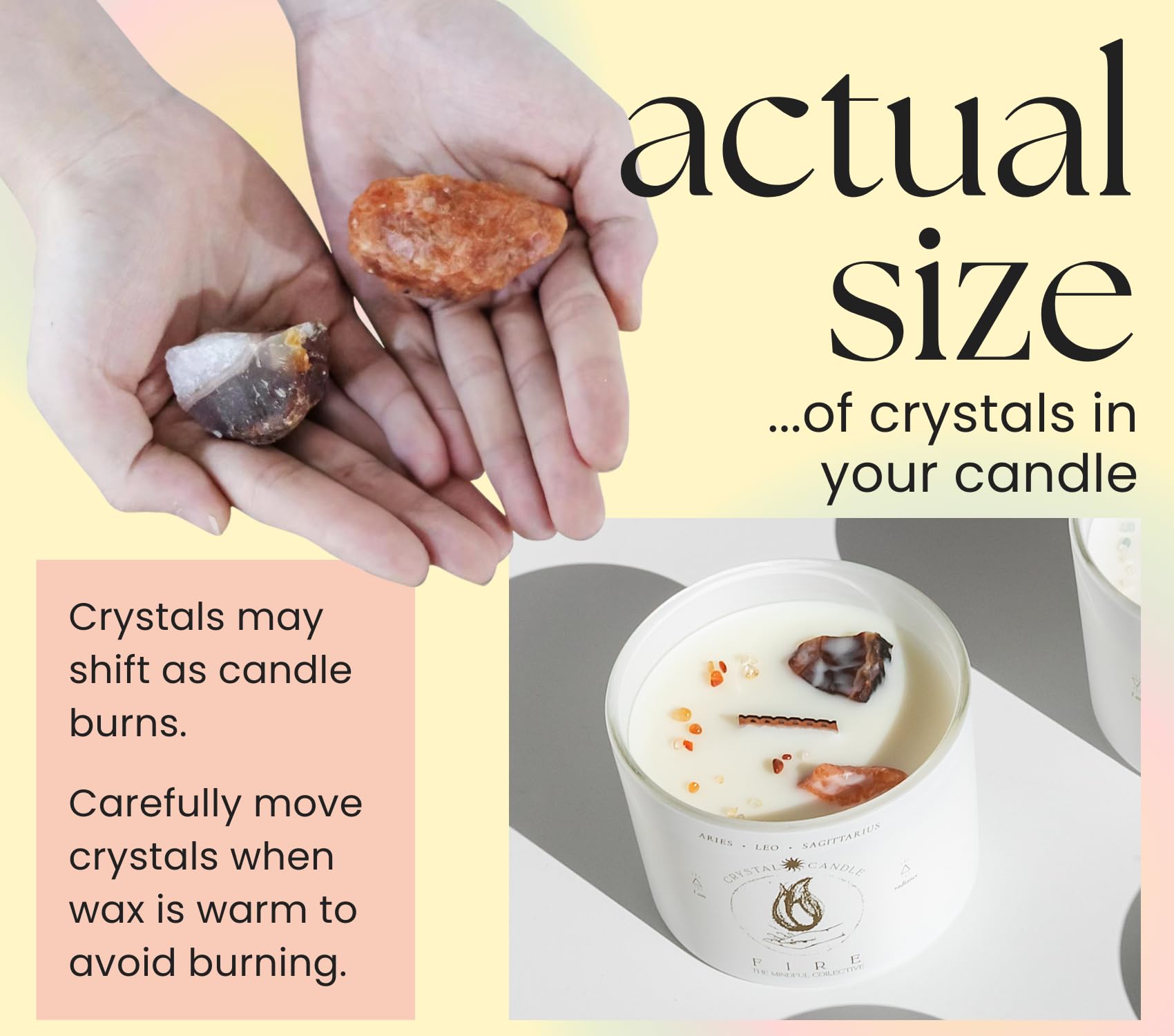 The Mindful Collective 55-hour burn time wooden wick candle for extended self-care sessions.