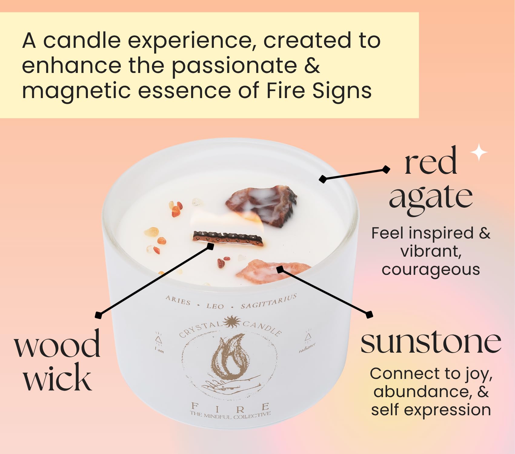 The Mindful Collective crystal candle used for meditation rituals and focus.