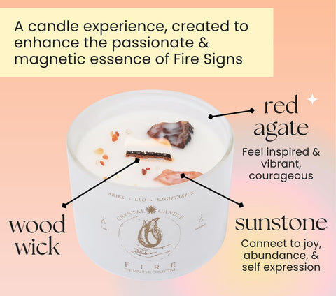 The Mindful Collective crystal candle used for meditation rituals and focus.