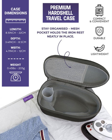 The Quilted Bear fast-heat mini iron tackles wrinkles swiftly on the road.