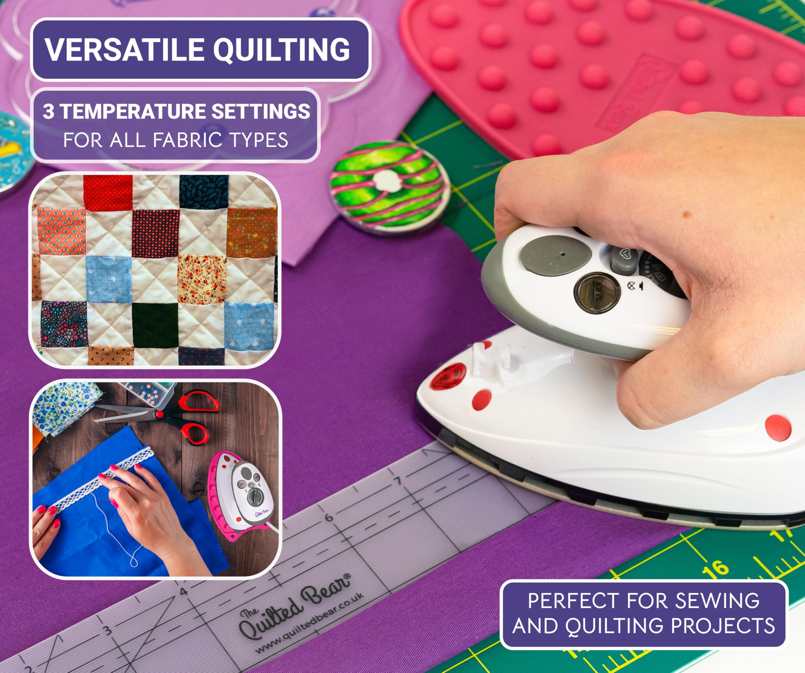 Dual voltage ready The Quilted Bear iron for worldwide use
