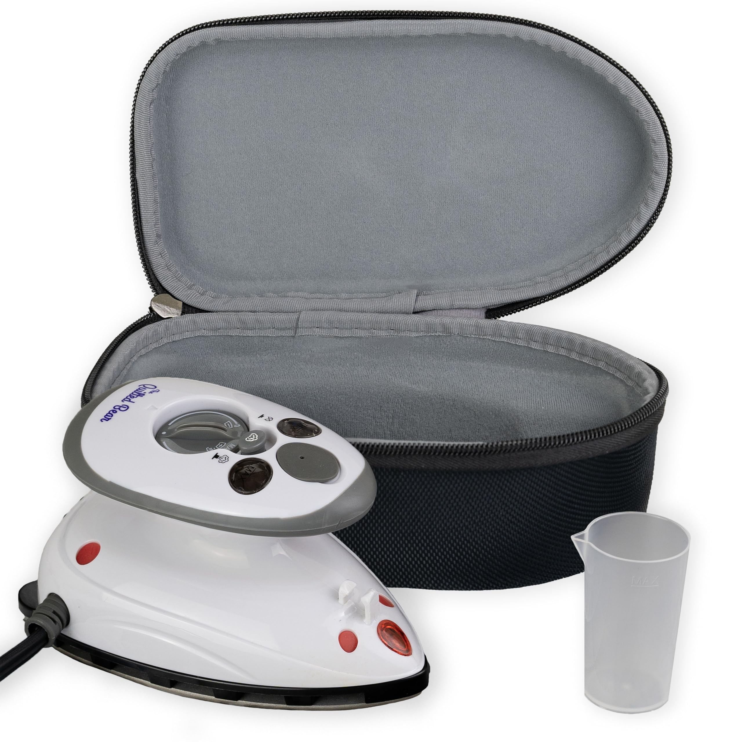 The Quilted Bear mini steam iron in a compact design for on-the-go wrinkle-free outfits.