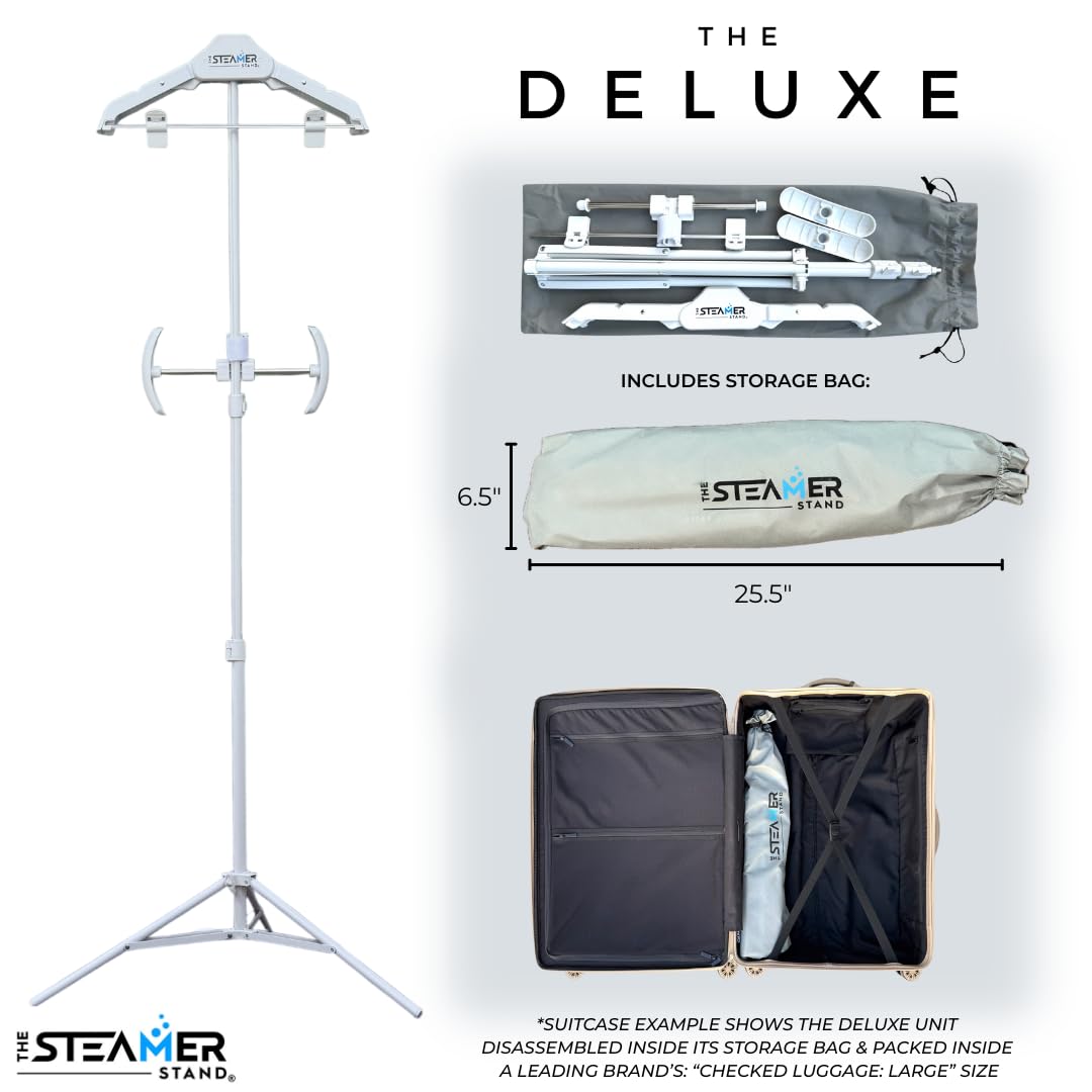 The Steamer Stand Deluxe fully extended height for long garments.