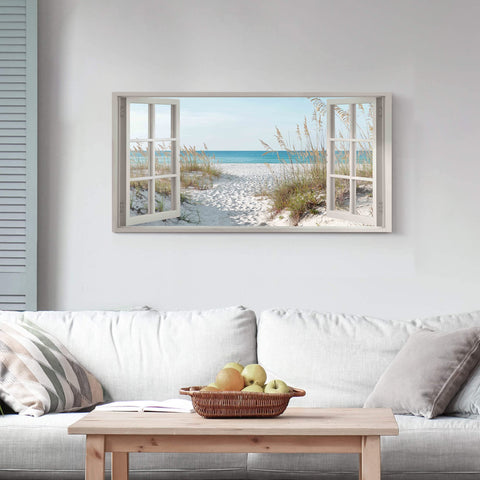 The Stream Design Beach wall art arrives ready to hang with hardware included.