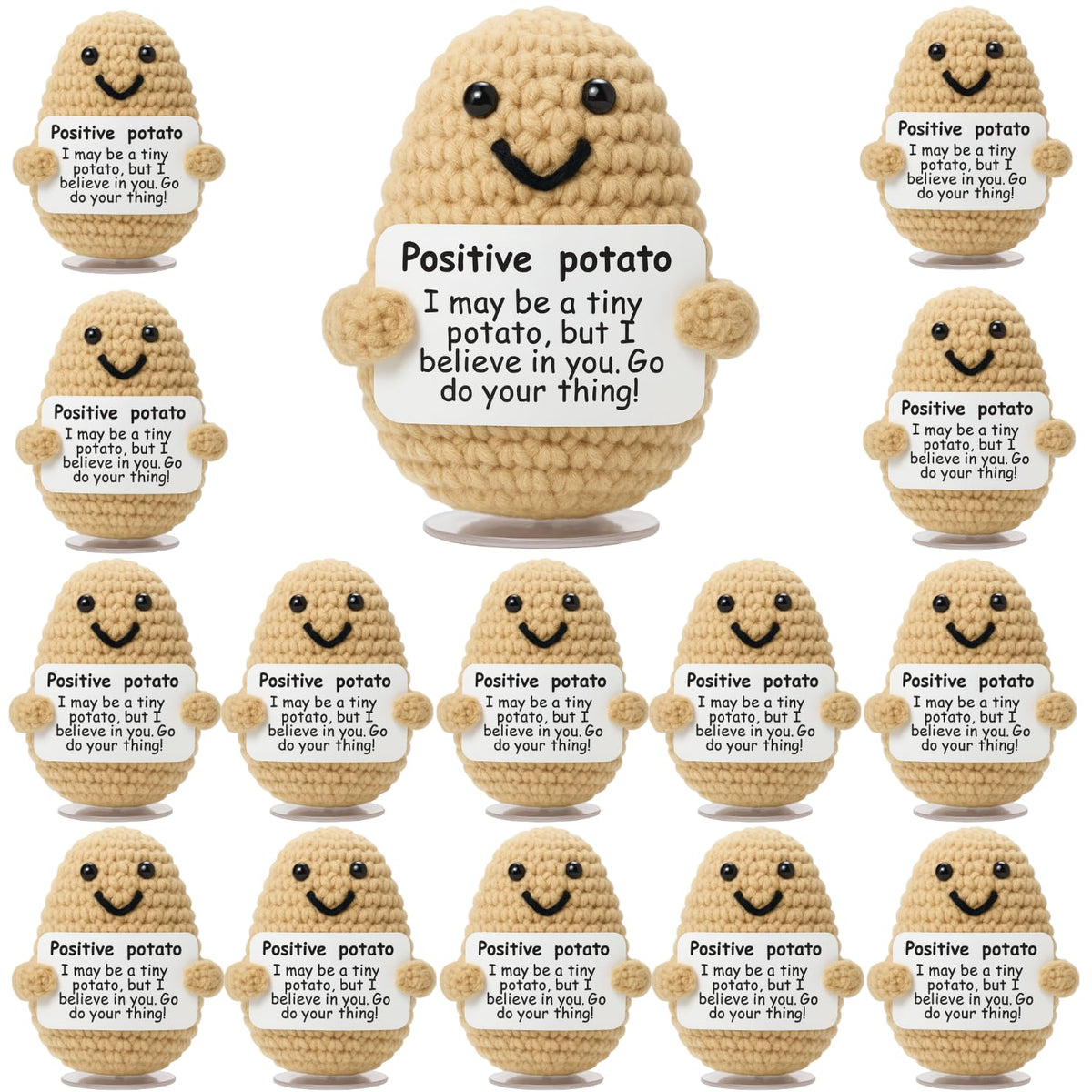 The Trend Collection 15-pack emotional support potato plush group shot, perfect for gifting at events.