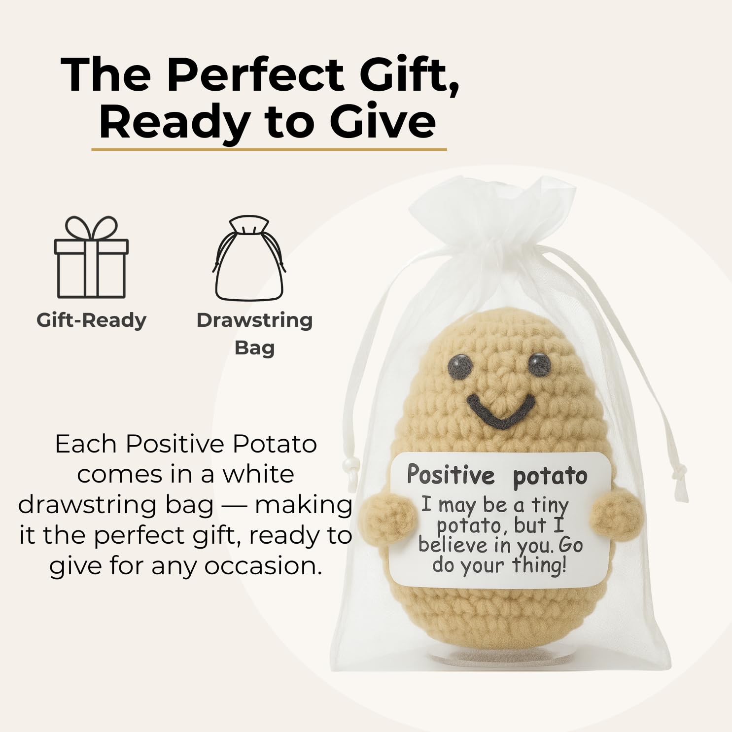 The Trend Collection emotional support potato plush ready in mesh bag for stocking stuffers.