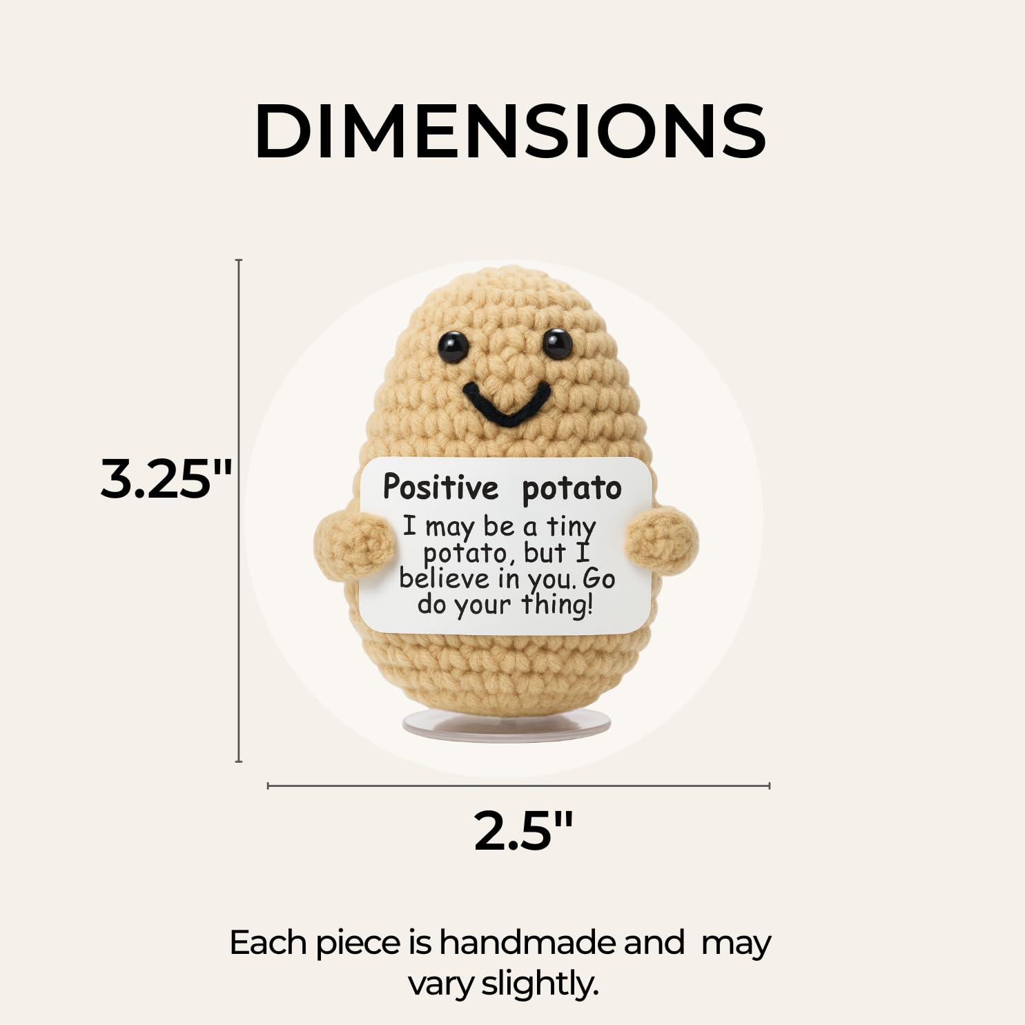 The Trend Collection emotional support potato plush closeup with removable stand highlights desk-ready design.