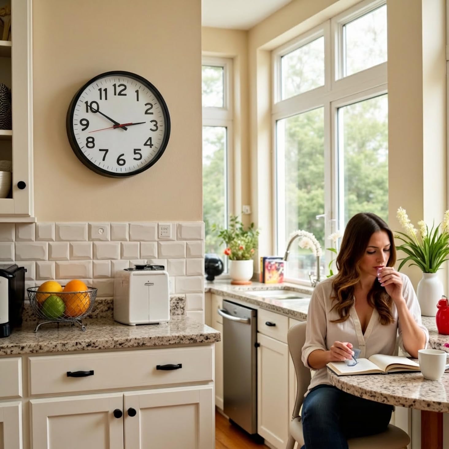 The Ultimate Wall Clock black frame complements modern interiors with durable construction.
