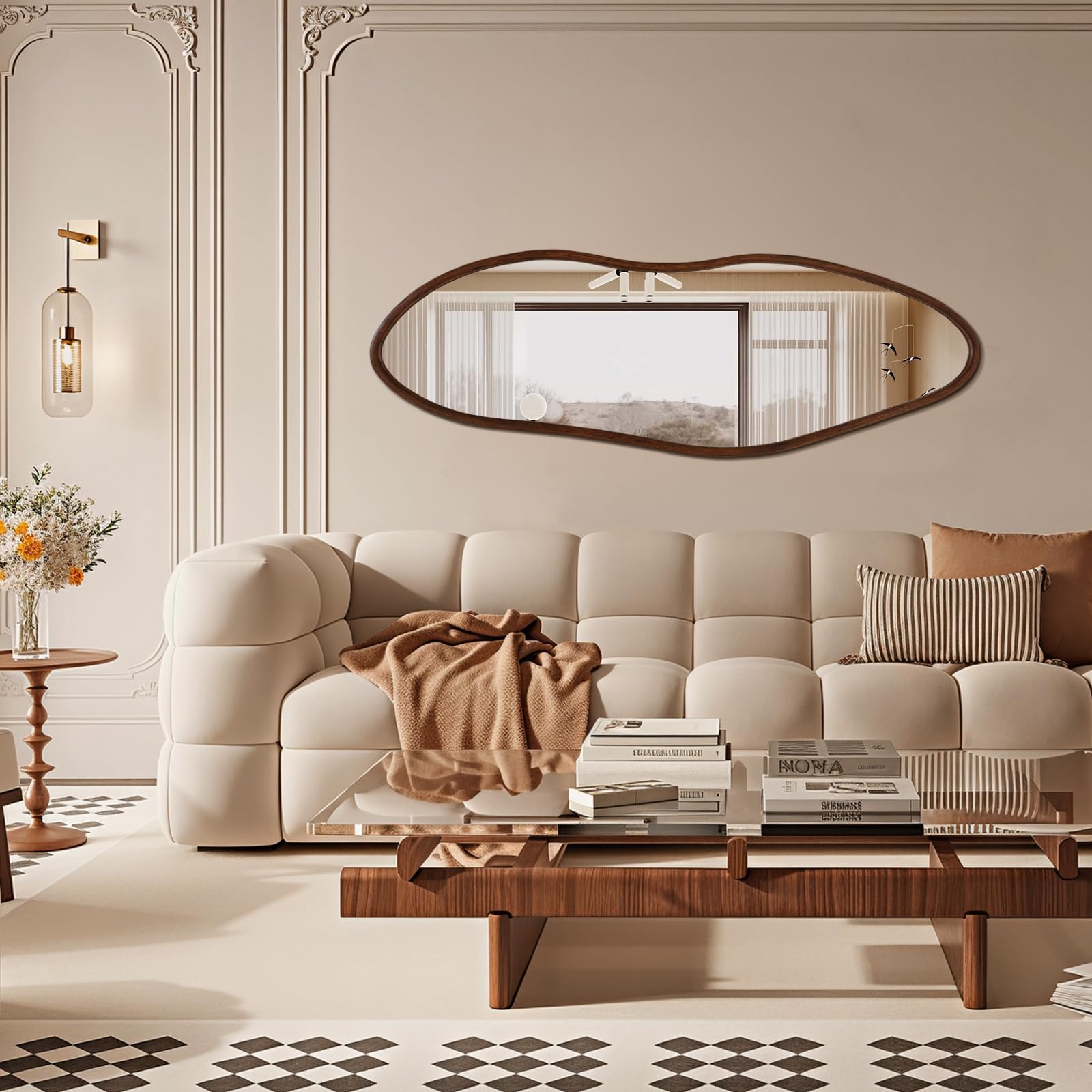 TheiaMo oak-detail wood frame highlights natural grain with timeless appeal.