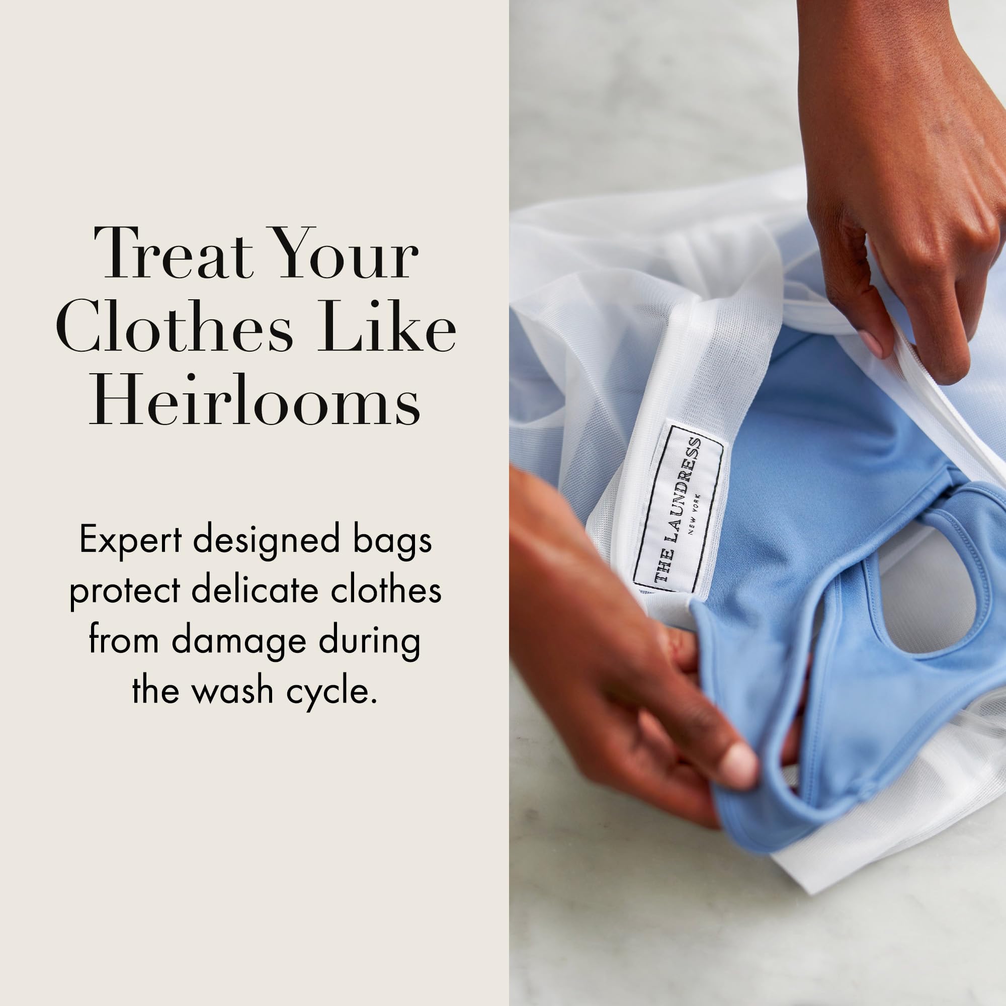 The Laundress mesh bag bundle small keeps tiny items organized during laundry.