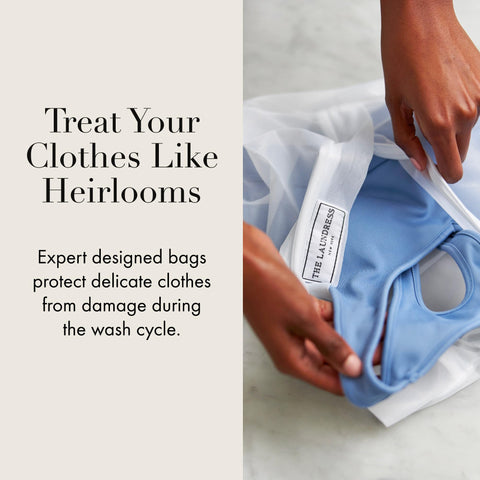 The Laundress mesh bag bundle small keeps tiny items organized during laundry.