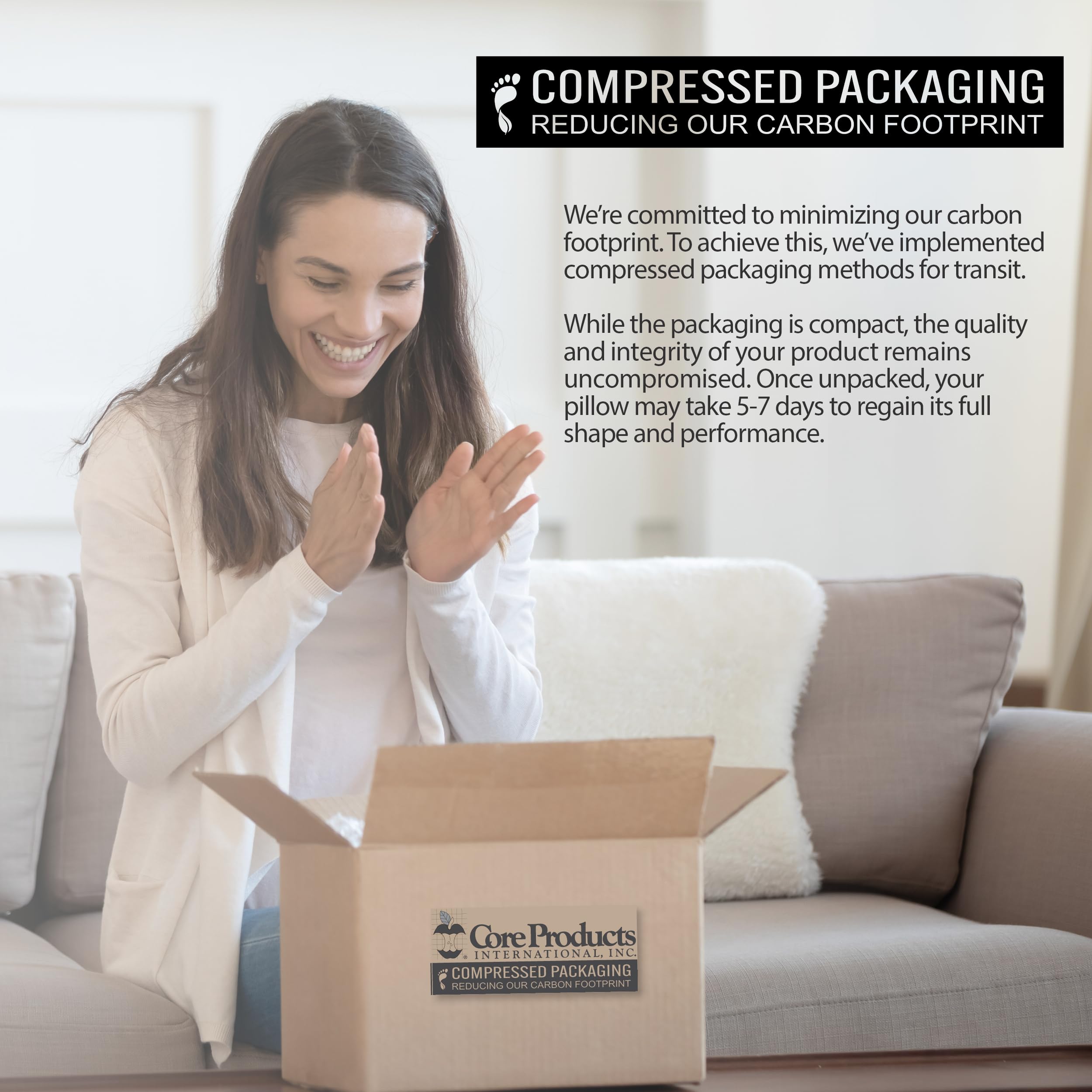 Pillow ships compactly in packaging for easy transit