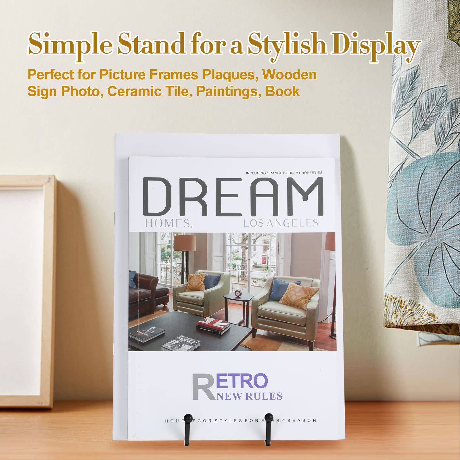 Therwen book and art display stand keeps items upright and visible.