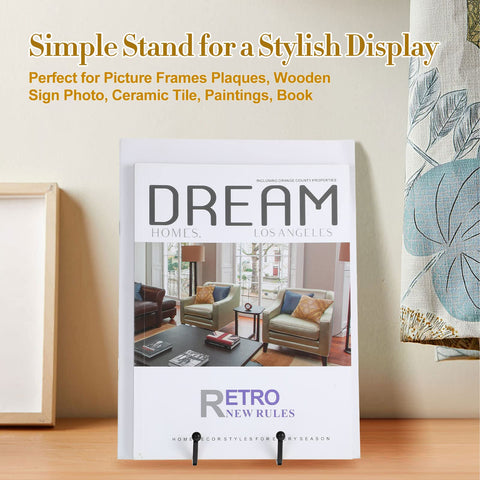 Therwen book and art display stand keeps items upright and visible.