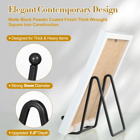 Therwen display stand for frames and plates blends with decor, black finish.