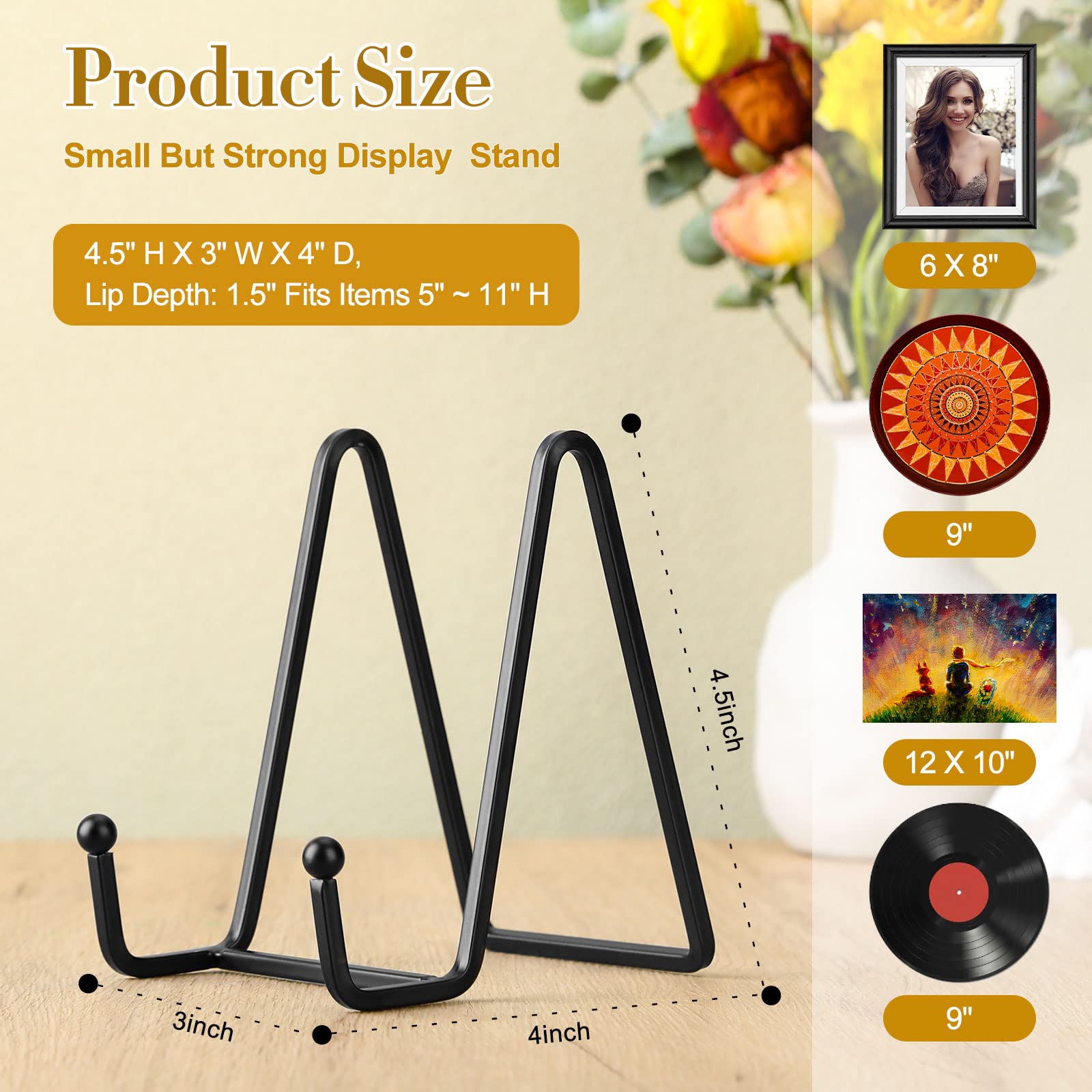 Therwen metal picture stand table-top black keeps frames upright.