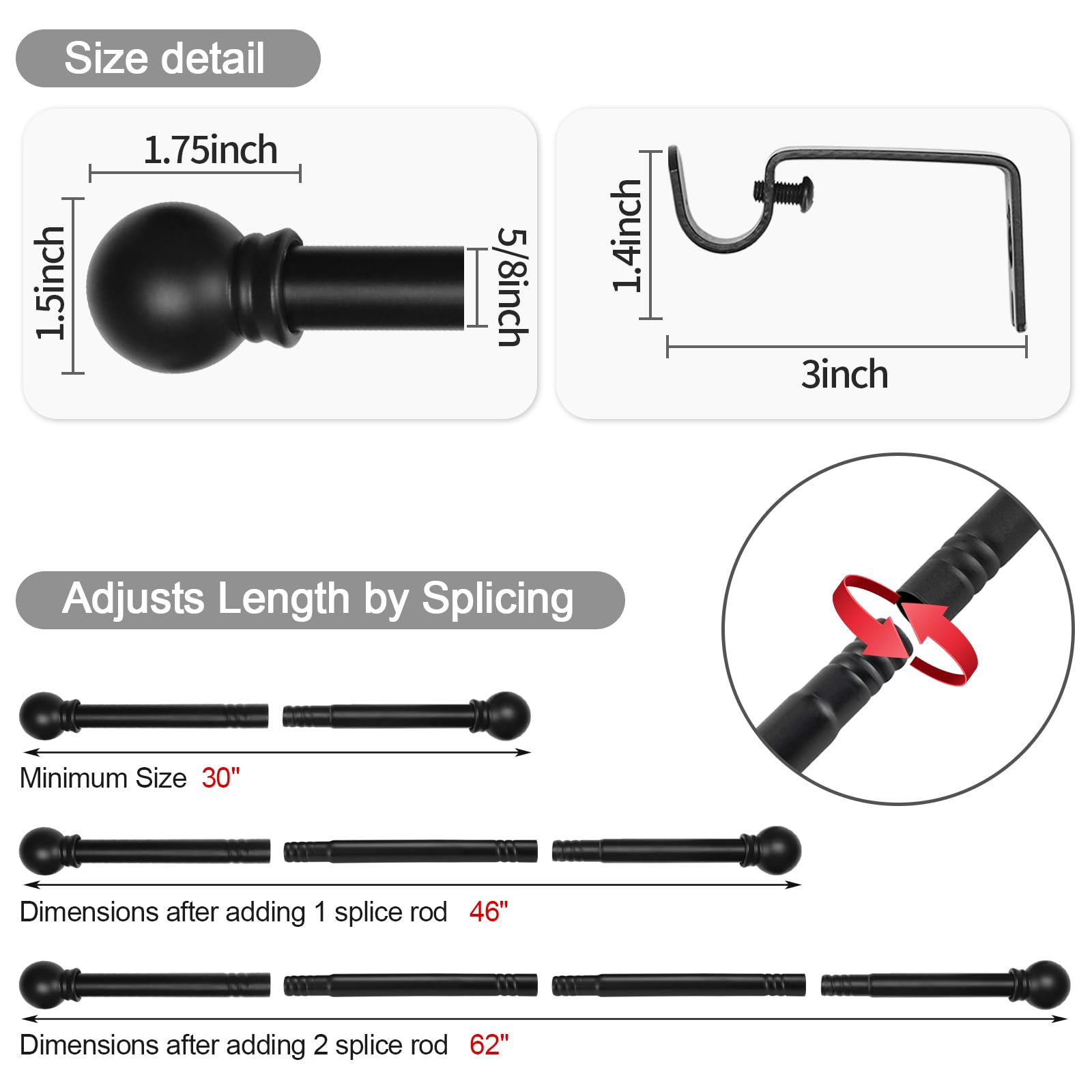 Thestoa 5/8 inch diameter matte black finish highlights a subtle, modern look