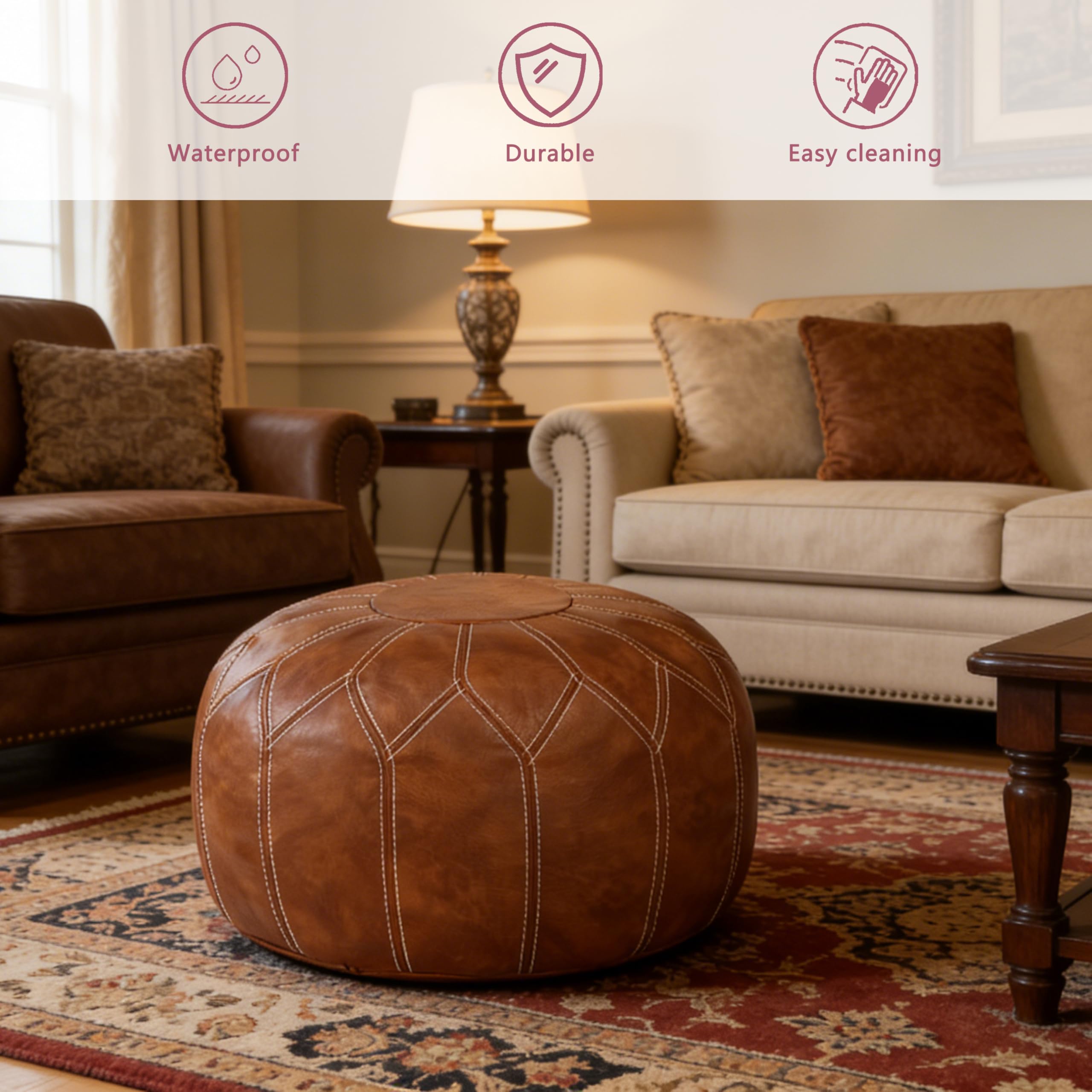 Thgonwid multi-use pouf ottoman, serves as footrest, seat, or decorative accent.