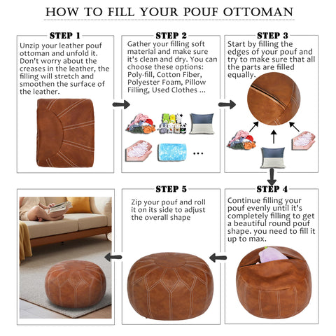 Thgonwid waterproof leather pouf, easy to wipe clean indoors or outdoors.