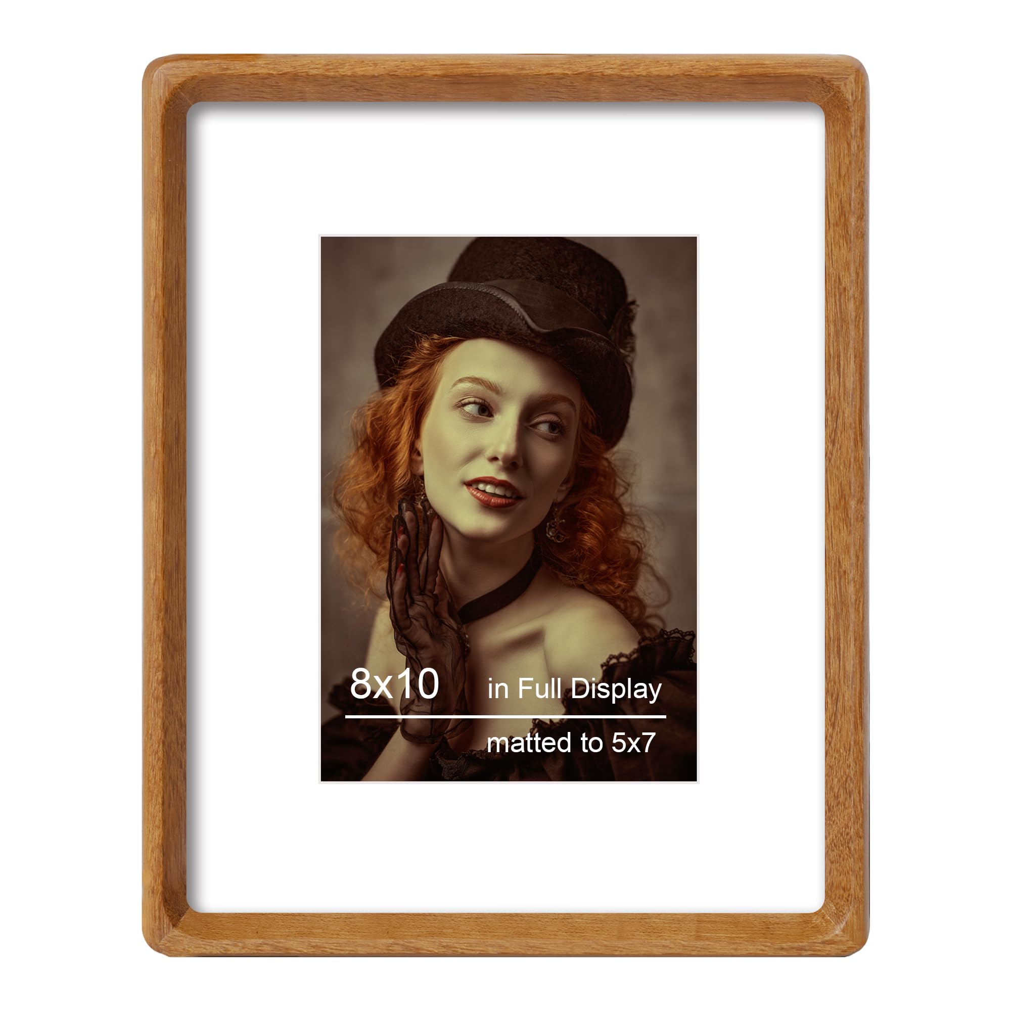 THKRLOF 8x10 teak frame front view, showcasing natural wood grain and tempered glass.