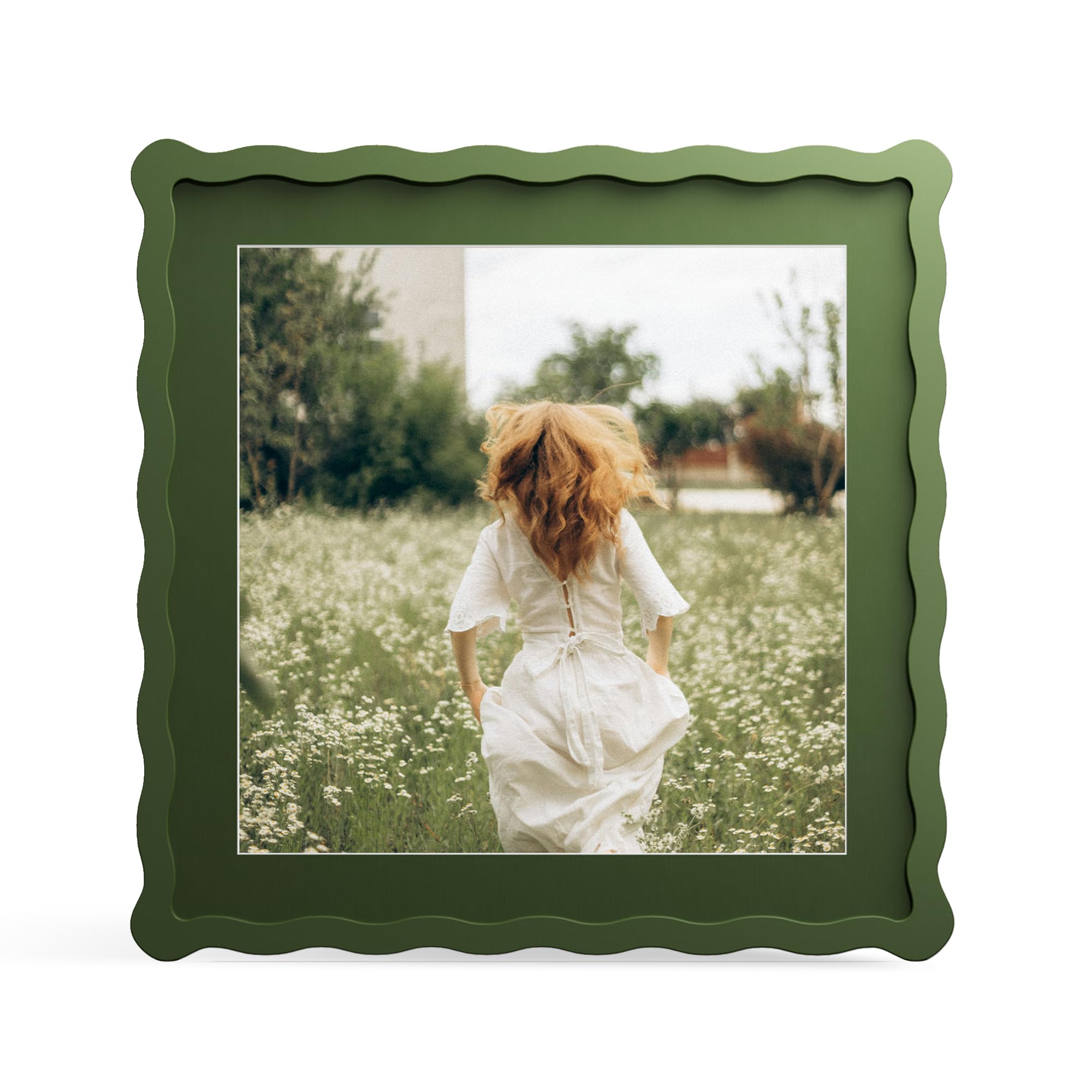 THKRLOF green 12x12 frame with wavy edge protects photos with real glass.