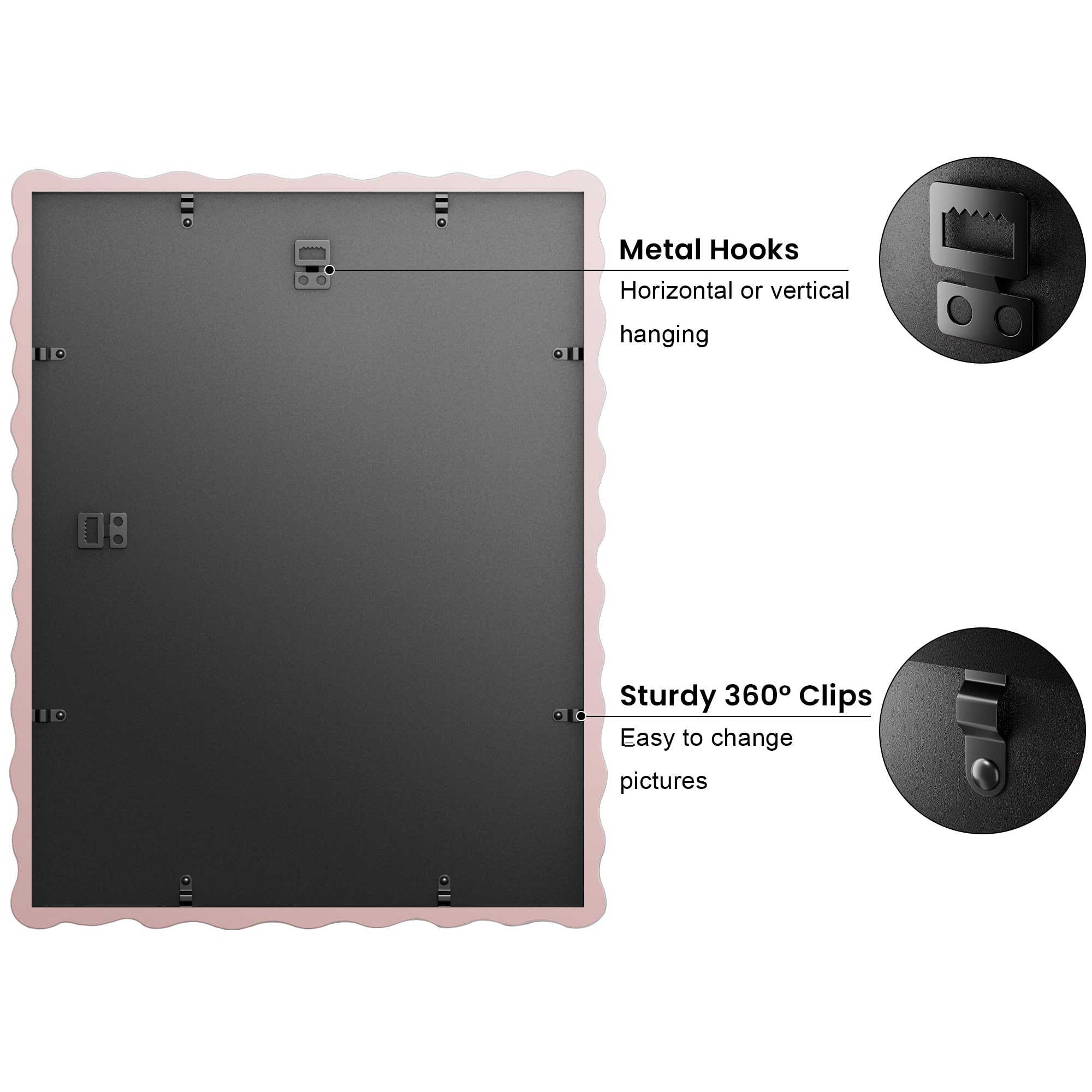 THKRLOF frame supports wall hanging or tabletop display for flexible placement.