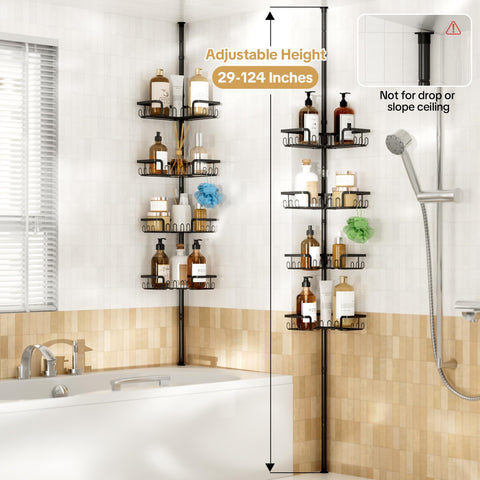 THKVESN four-tier rack with two large baskets for shampoos and conditioners.
