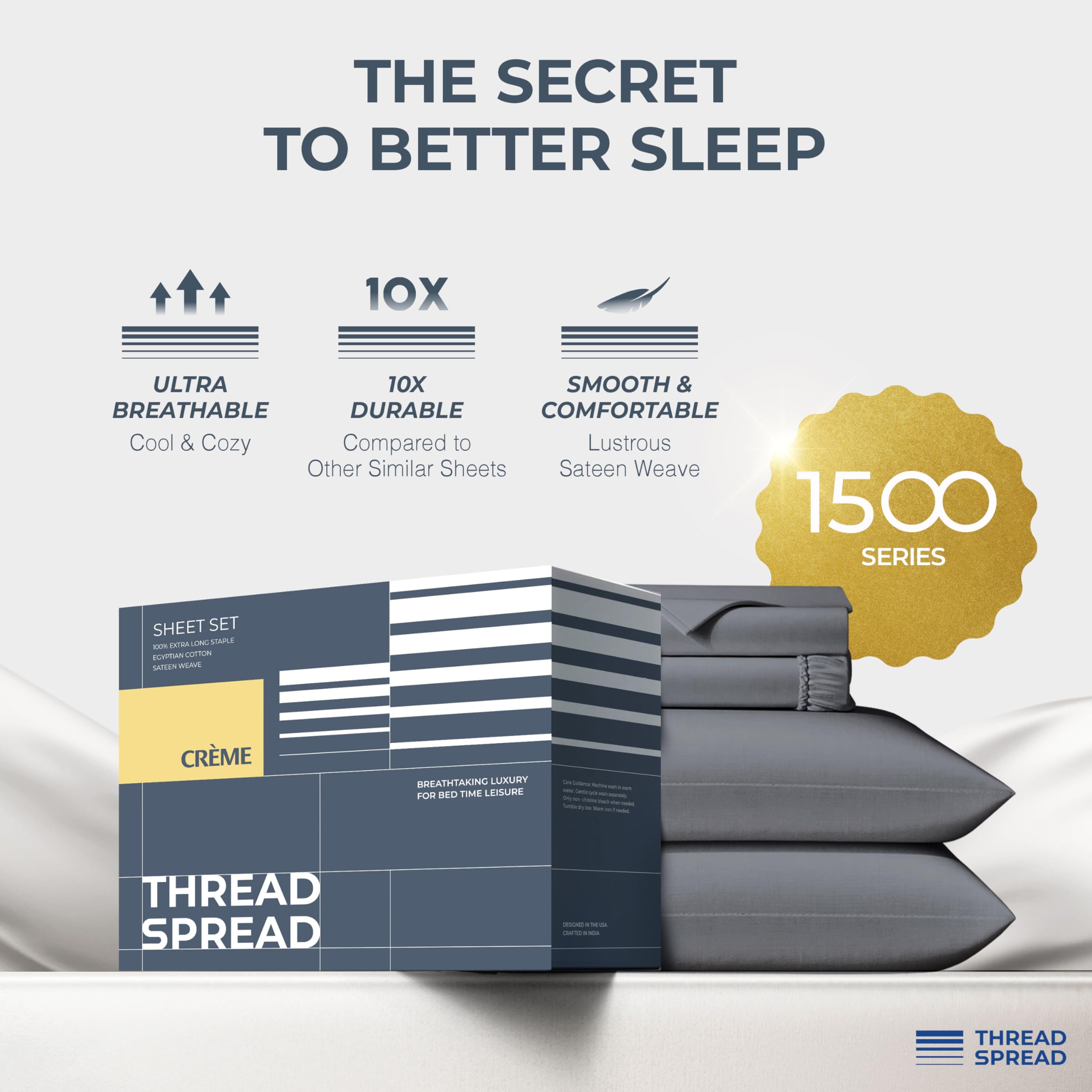 Thread Spread 1500-series fitted sheet with deep pockets for secure, easy fit.
