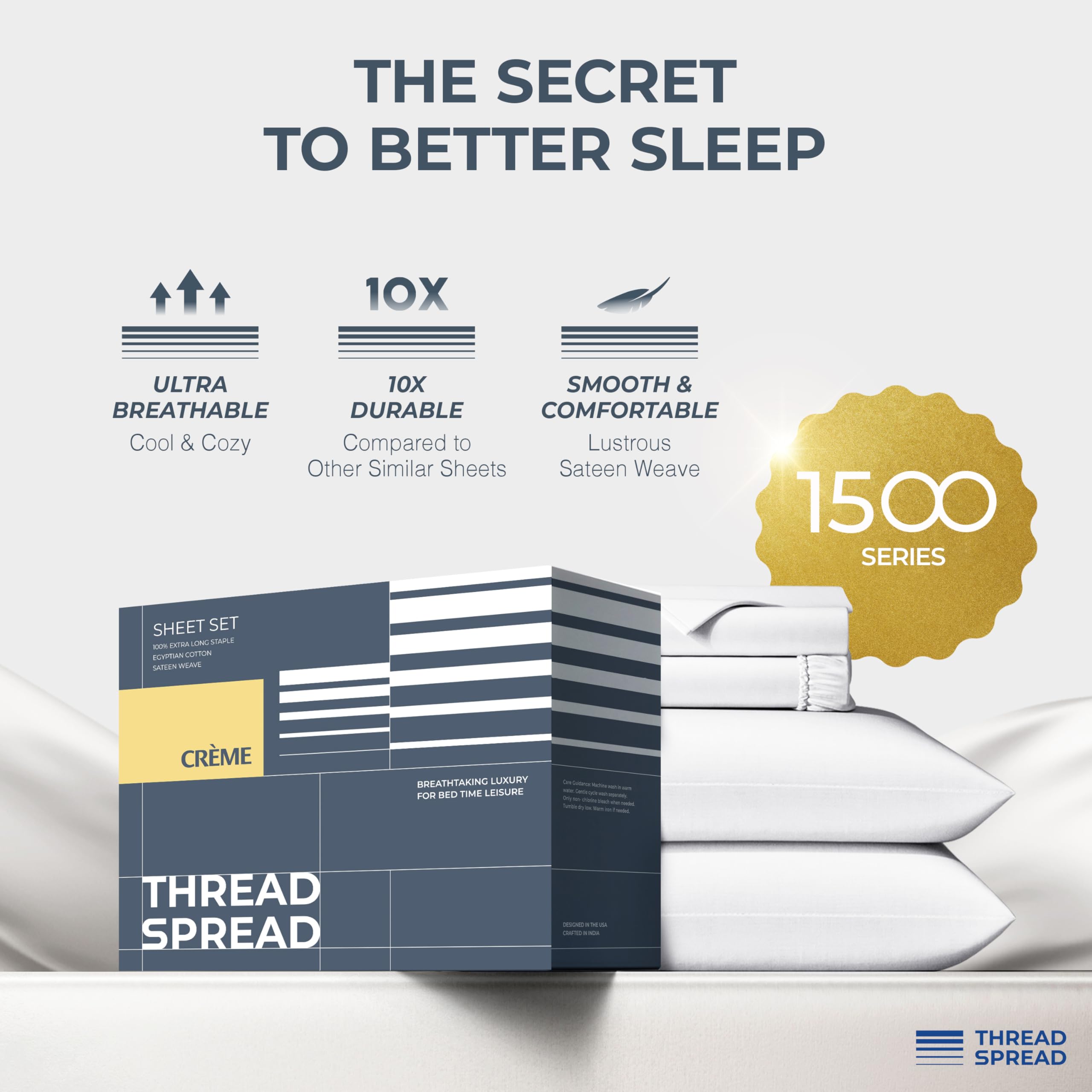 Thread Spread 1500 Series king fitted sheet showing 17 inch deep pockets for secure fit